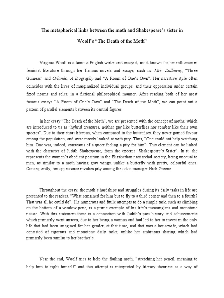 The death of the moth and shakespeare s sister pdf a room of one s own