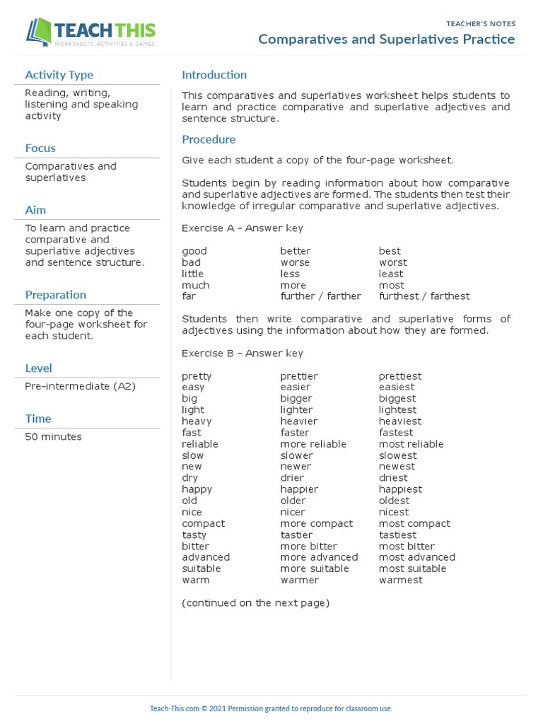 Comparative and Superlative Practice | PDF | Adjective | Languages
