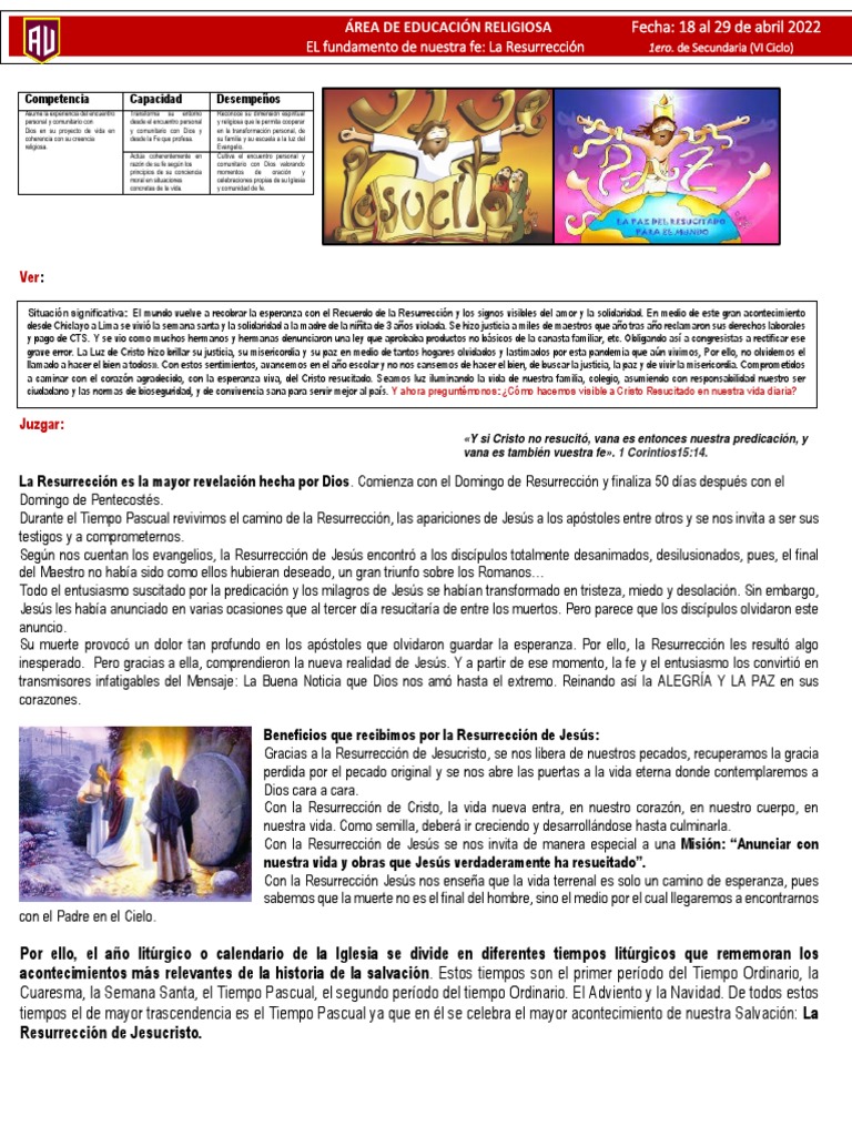 La Resurrección: Fuente de Paz y Esperanza | PDF | La resurrección de ...
