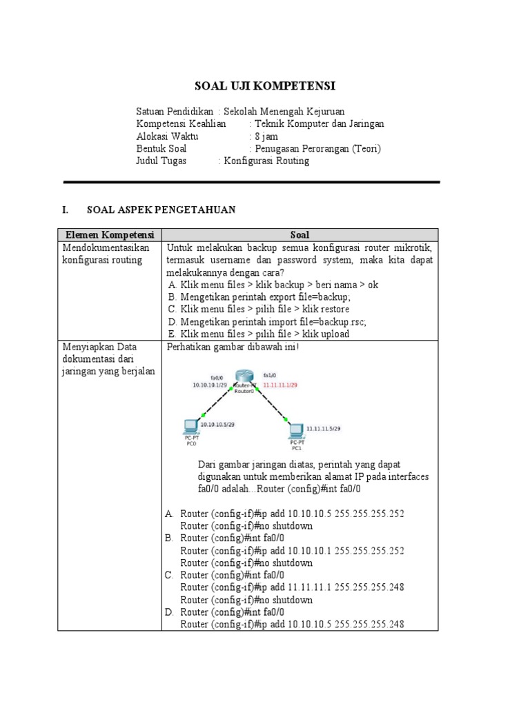 Soal Uji Kompetensi Routing Jaringan | PDF