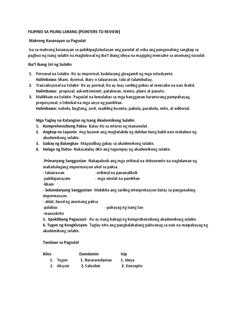 Piling Larang Reviewer | PDF
