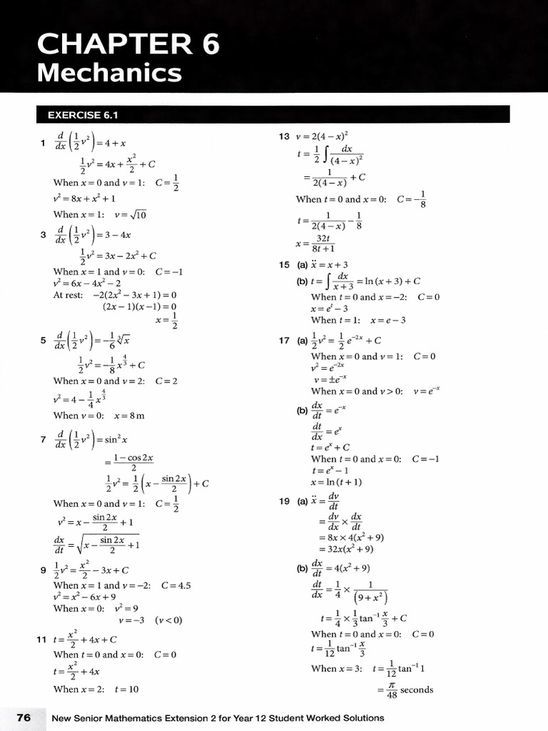 Year 12 Mathematics Extension 2 Solutions | PDF | Velocity | Physics