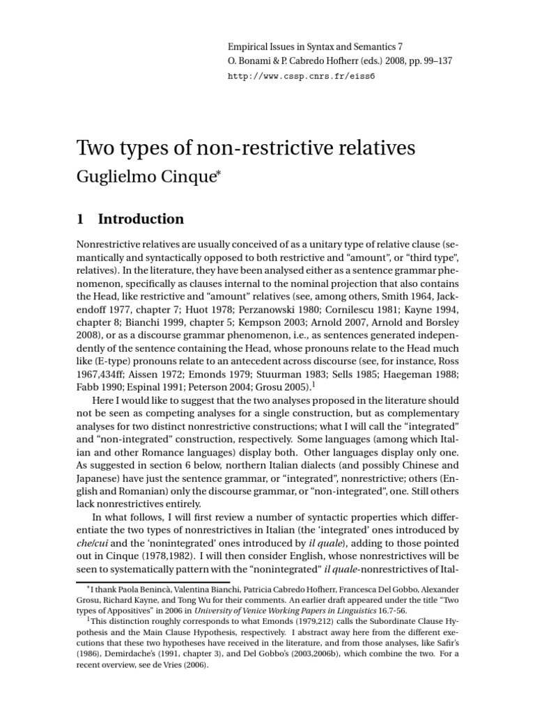 Two Types of Non-Restrictive Relatives | PDF | Clause | English Language