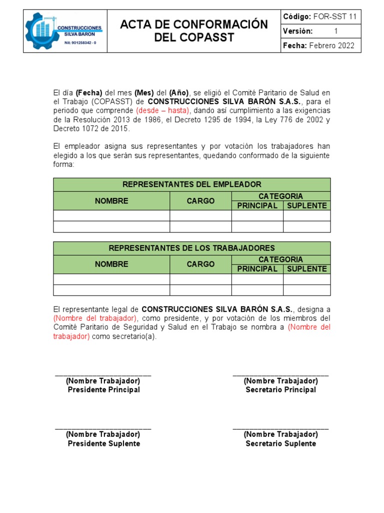 Formato Acta de Conformación Copasst | PDF