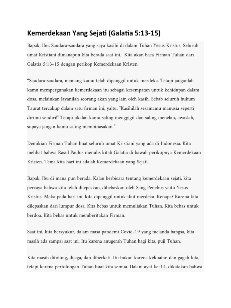  Khotbah Kemerdekaan Sejati dalam Kristus 