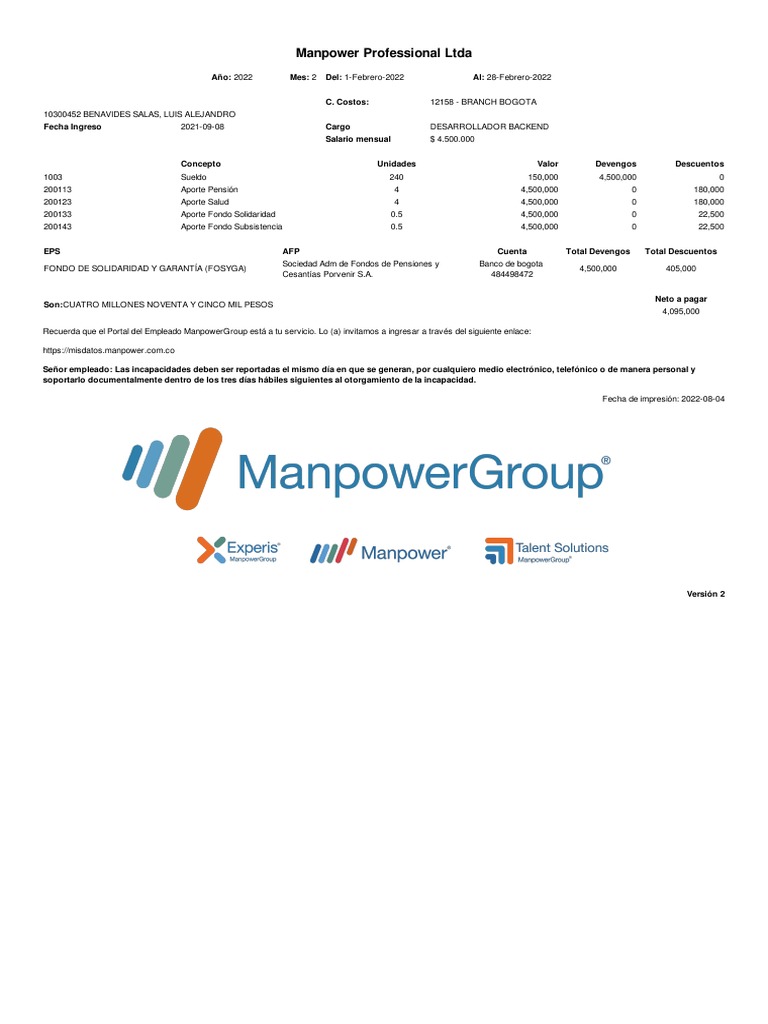Colilla de Pago 2 | PDF | Economias | Finanzas personales