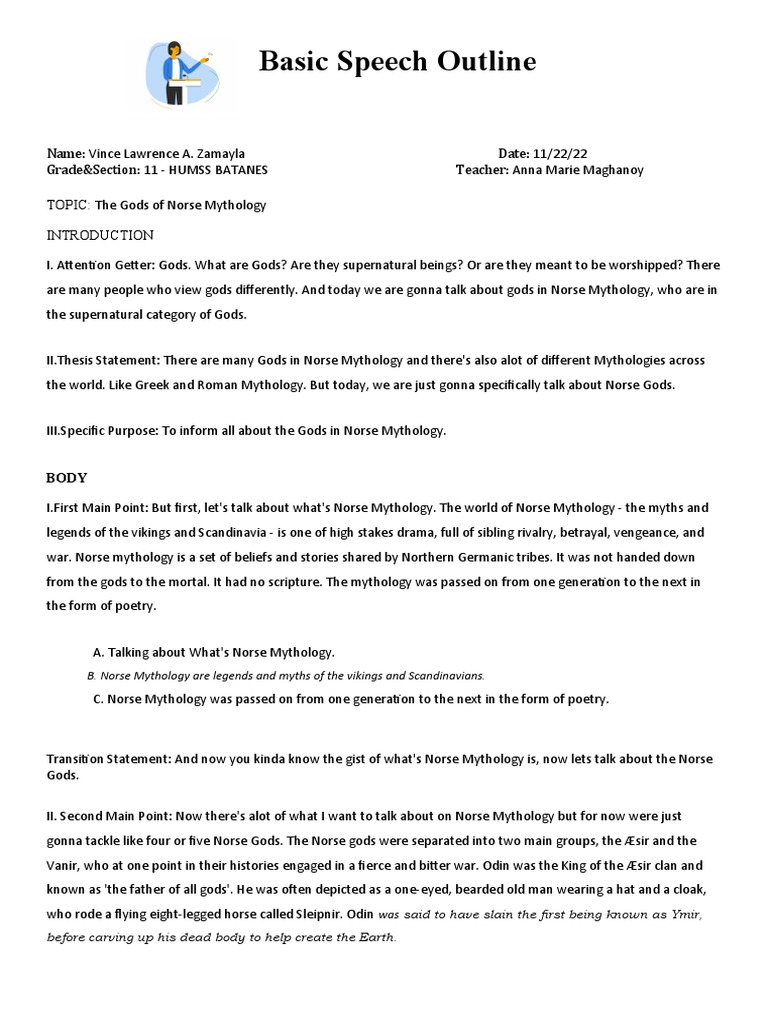 Basic Speech Outline Pdf Norse Mythology æsir