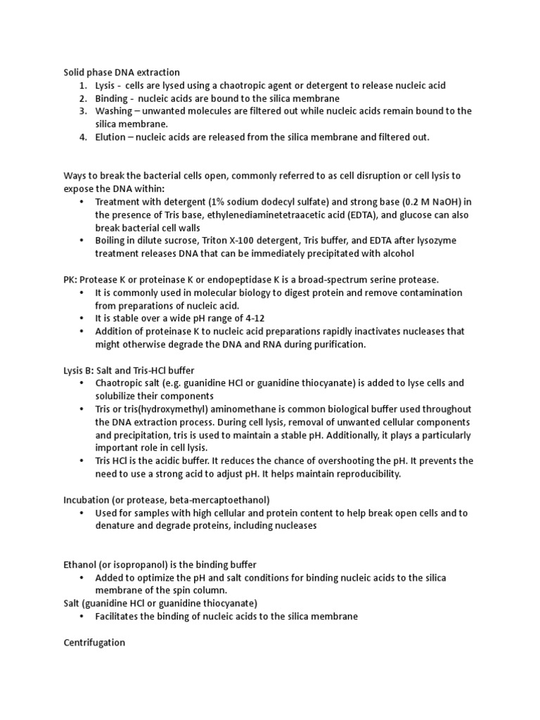 Solid Phase DNA Extraction PDF Lysis Physical Sciences