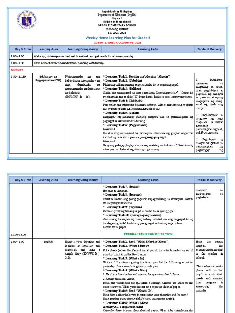 Grade 3 All Subjects WHLP Q1 W4 PDF