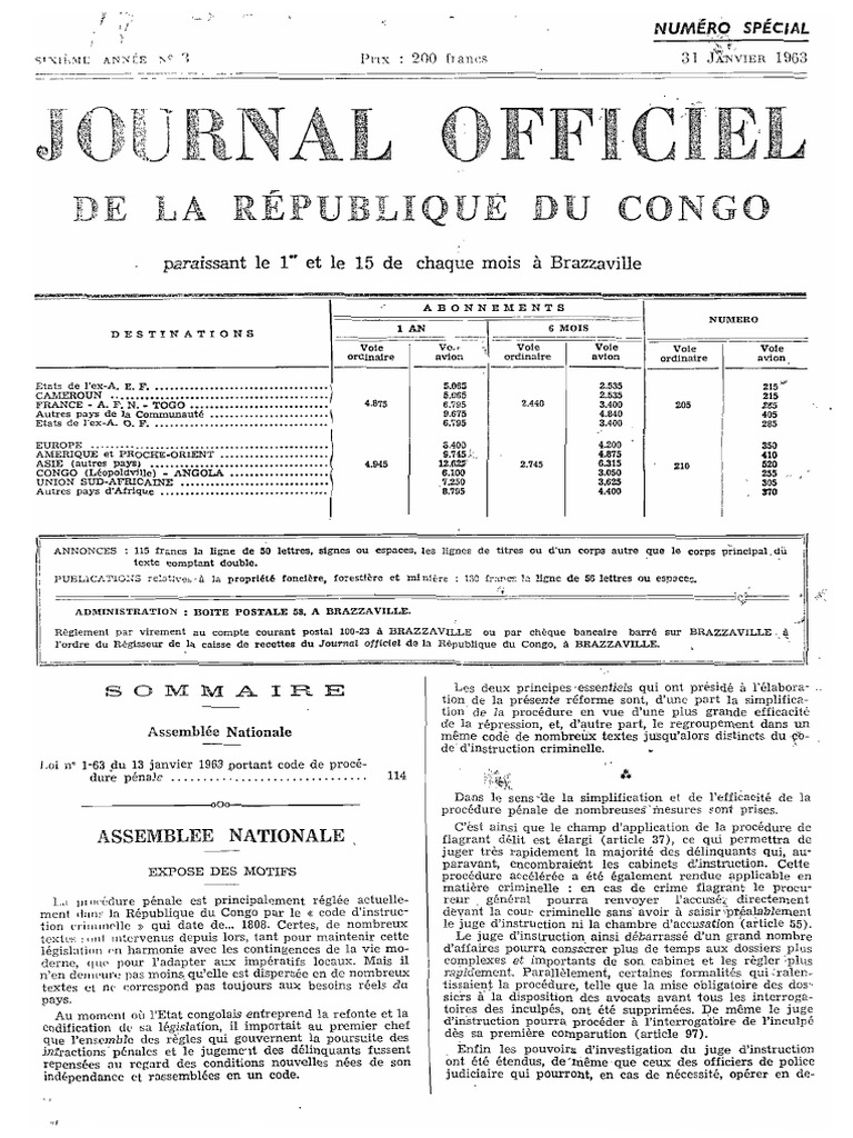 Congo Code 1963 Procedure Penale | PDF