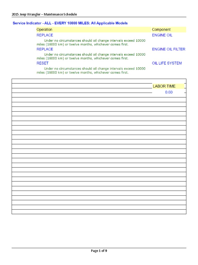 2015 Jeep Wrangler Maintenance Schedule PDF