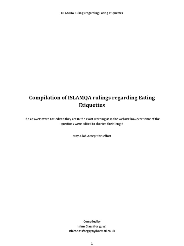 Islamqa Ruling Compilation On Eating Etiquettes Meal Hadith