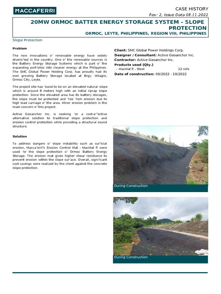 ORMOC Battery Storage Slope Protection | PDF