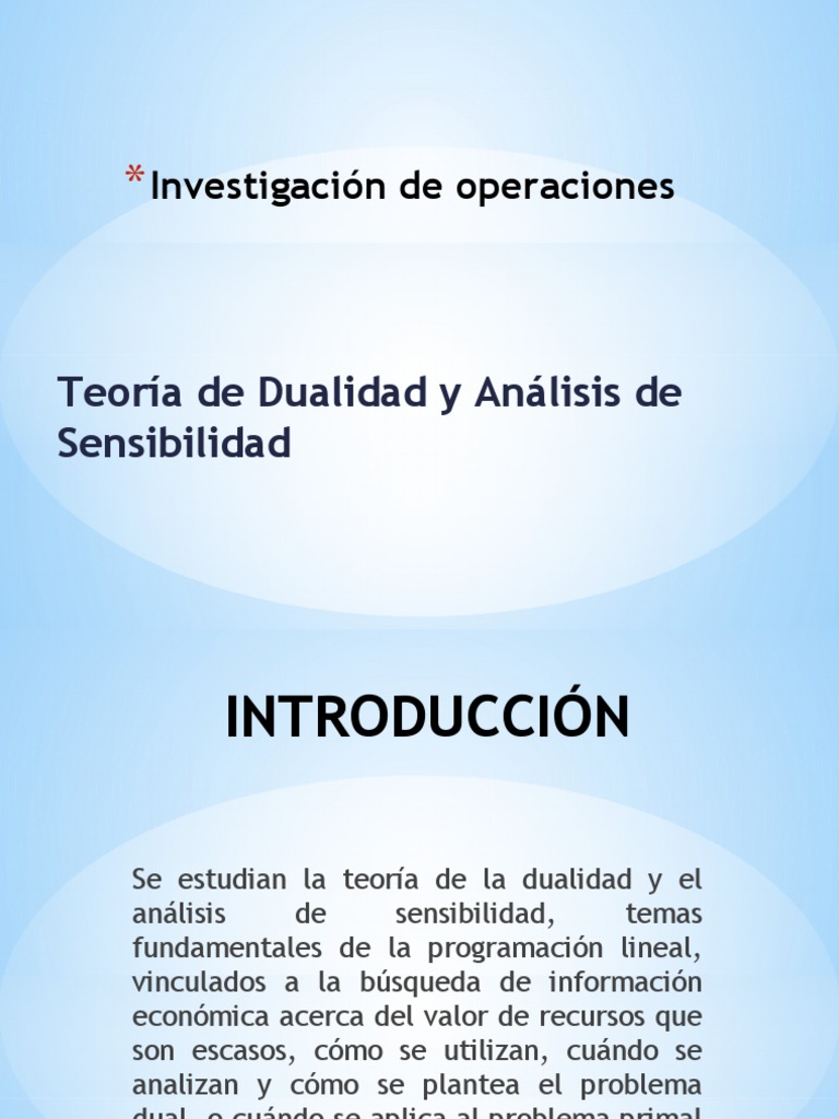 Teor a de dualidad y an lisis de sensibilidad pdf programaci n
