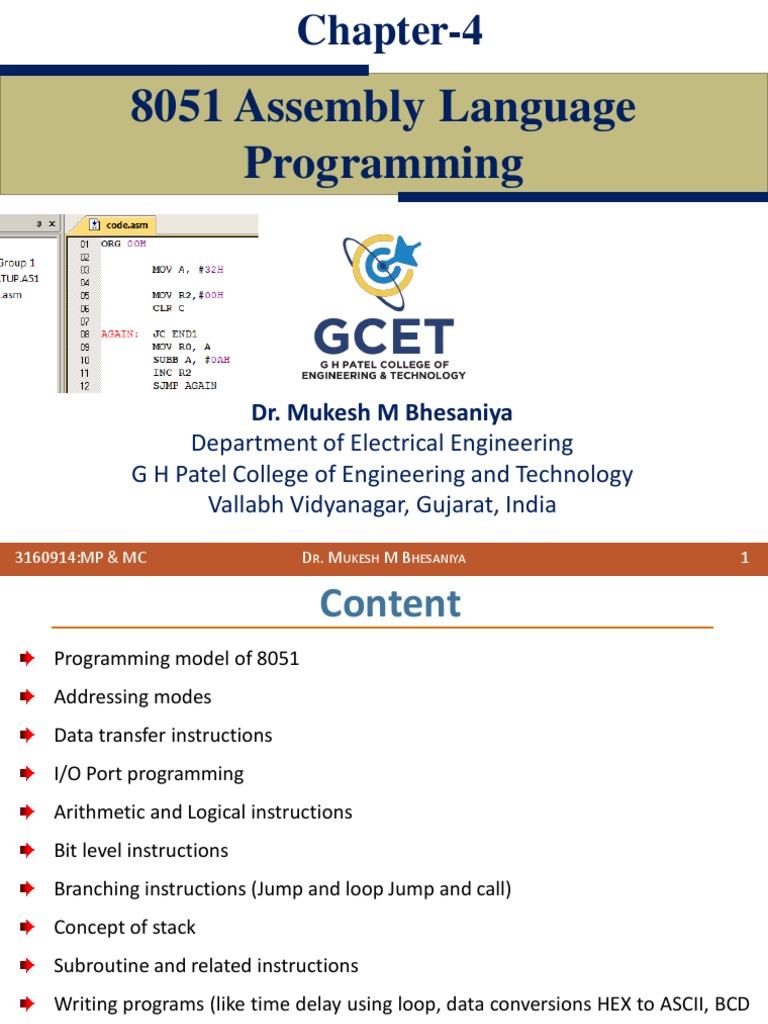 An introduction to 8051 assembly language programming and the various
