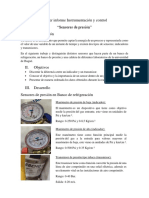 Sensores de presión en banco de refrigeración, presiones y caldera