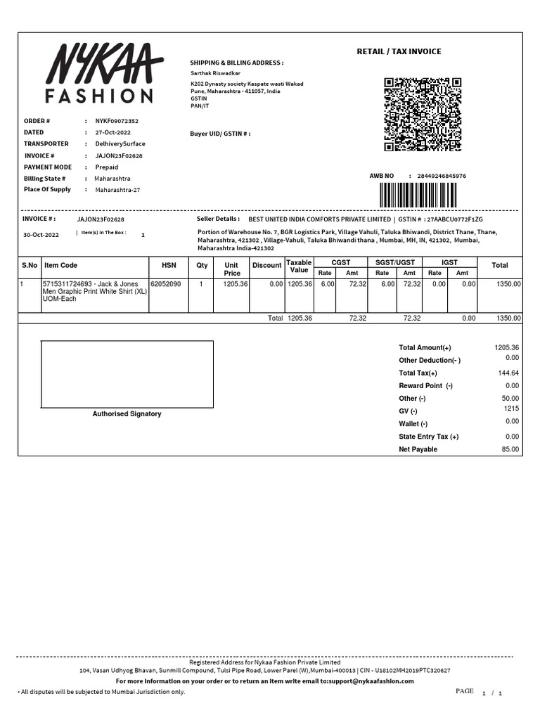 Retail / Tax Invoice PDF Invoice Taxes