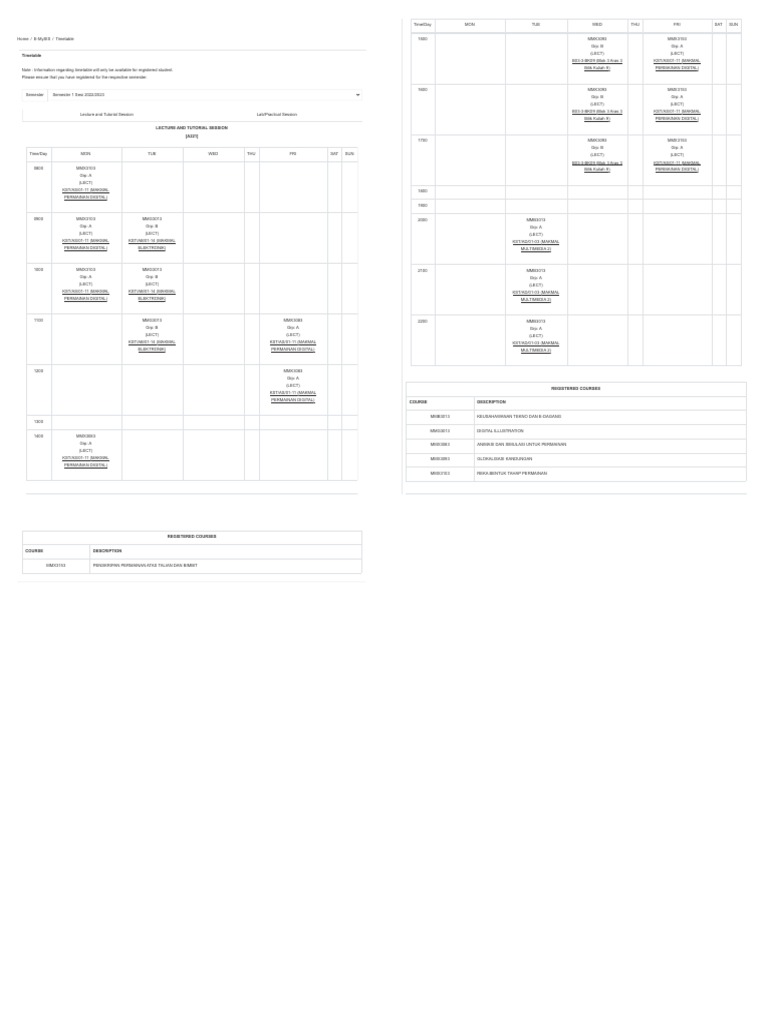 MyUPSI Student-Semester 5 - Timetable | PDF | Academia | Teaching
