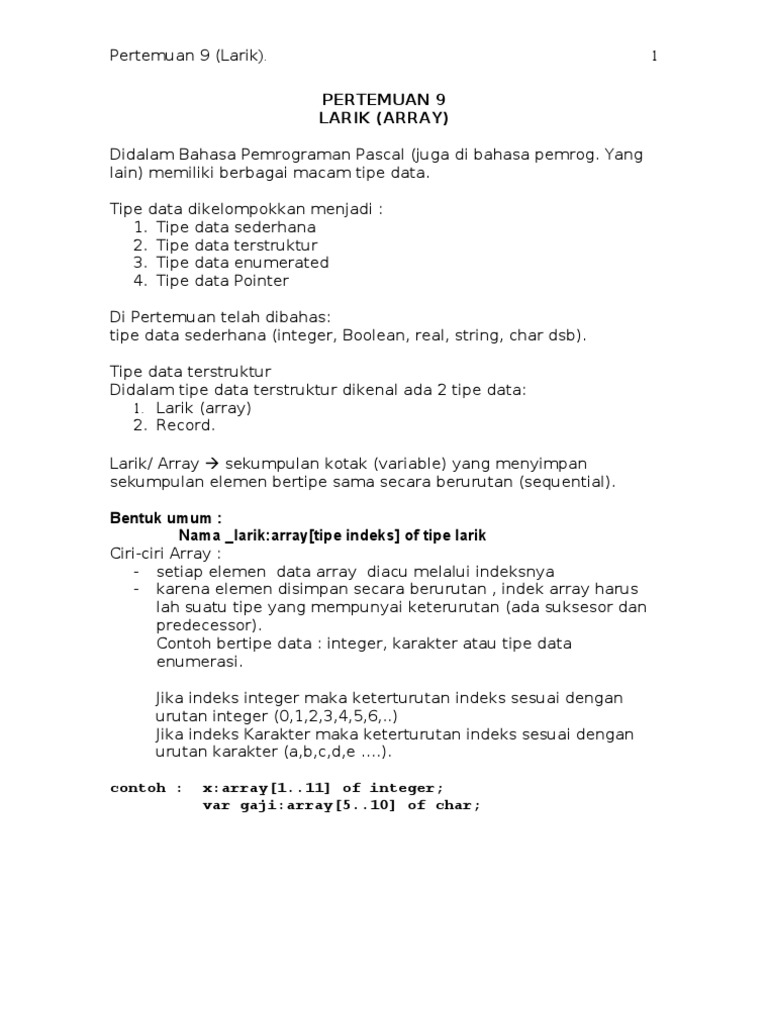 Pengantar Larik dalam Pascal | PDF