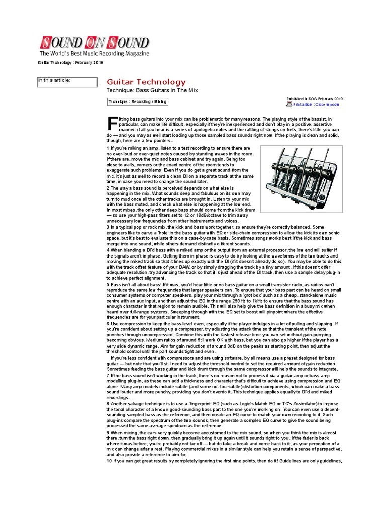 Bass Guitars in The Mix PDF Equalization (Audio) Double Bass