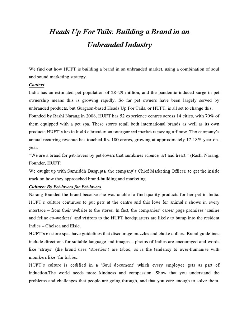 Heads Up For Tails Building A Brand in An Unbranded Industry PDF