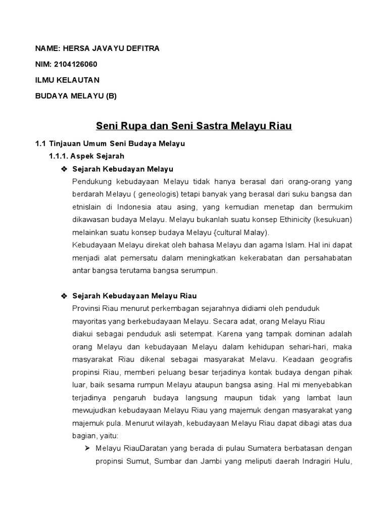 Seni Budaya Melayu Riau: Sejarah dan Aspek | PDF | Ilmu Sosial | Seni
