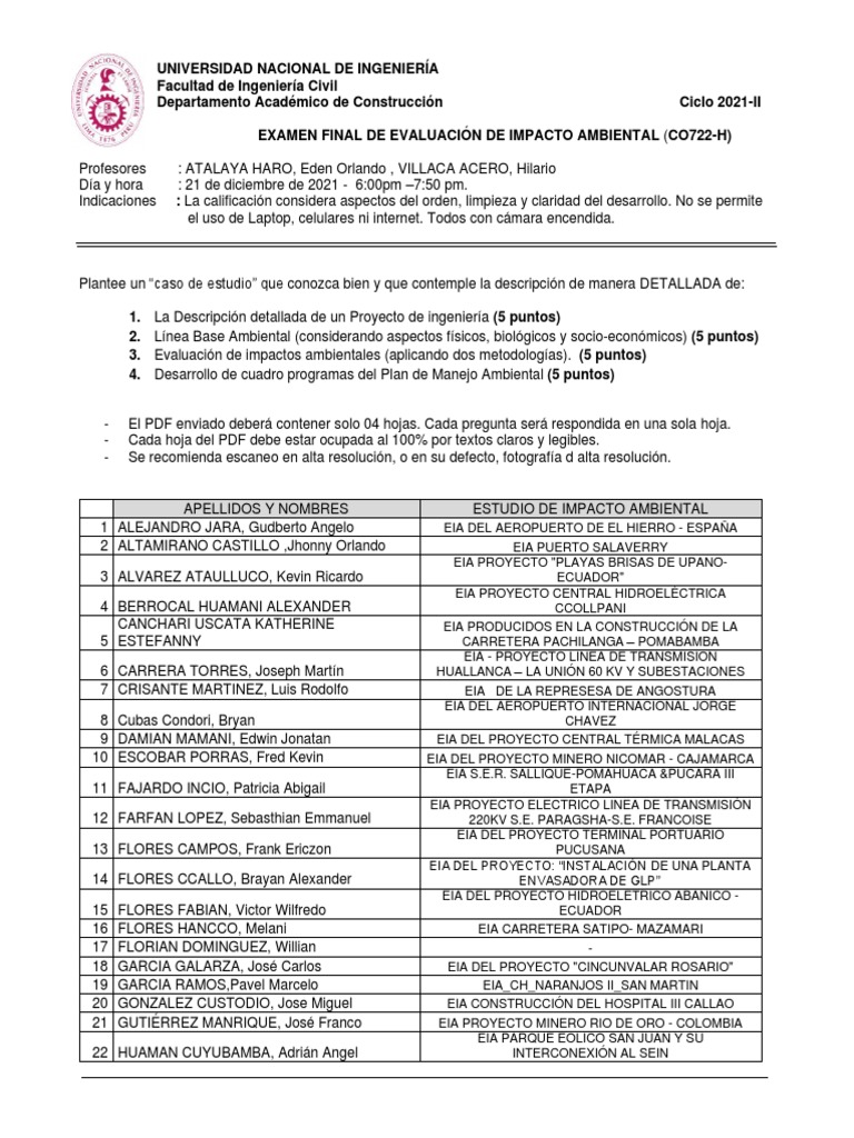 Exam Final - Eden CO722H - 2021-II | PDF | Evaluación de impacto ...