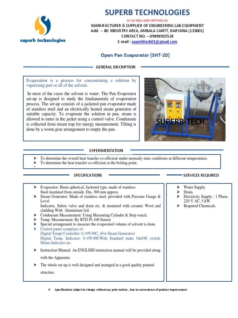 SHT-20 Open Pan evaporator | PDF | Steam | Evaporation