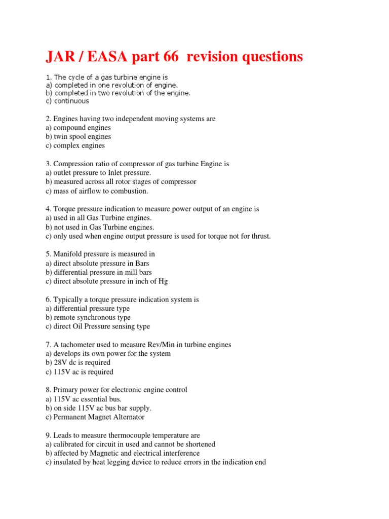 JAR / EASA Part 66 Revision Questions | PDF | Engines | Pressure ...