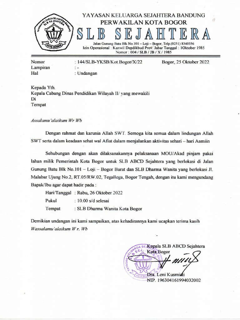 Surat Untuk Undangan Cabang Dinas | PDF
