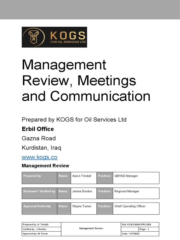KOGSBMSPRO004 (Management Review, Meetings & Communication) (Rev 3.0
