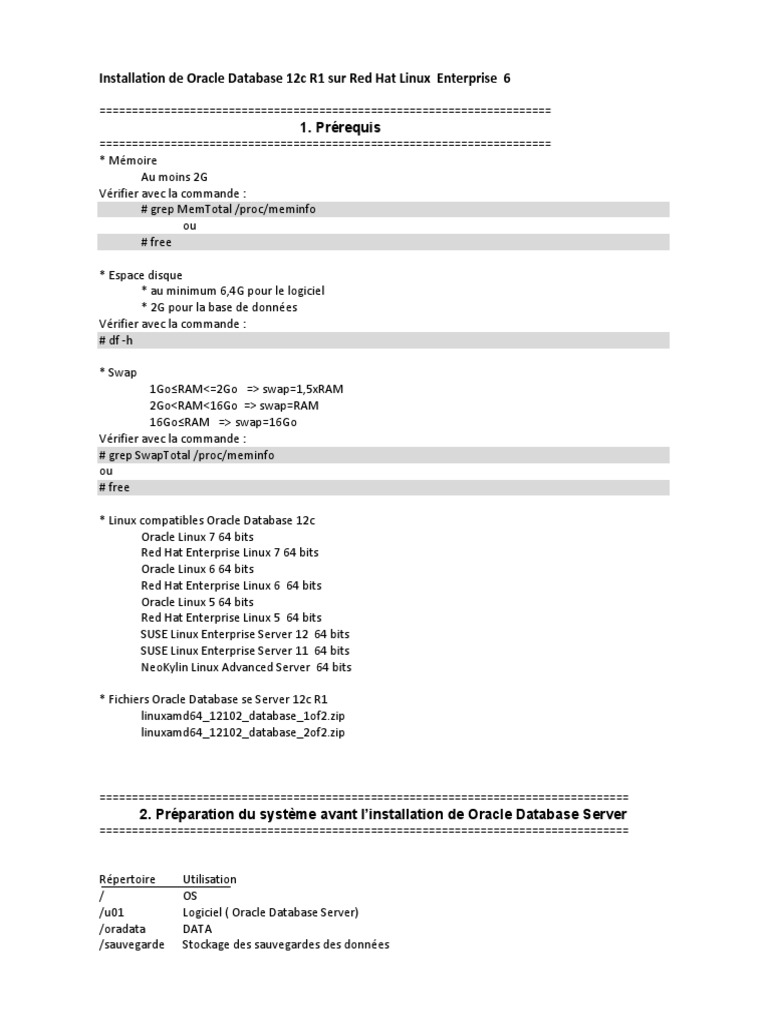 Installation d'Oracle Database 12c sur RHEL 6 | PDF | Logiciel ...