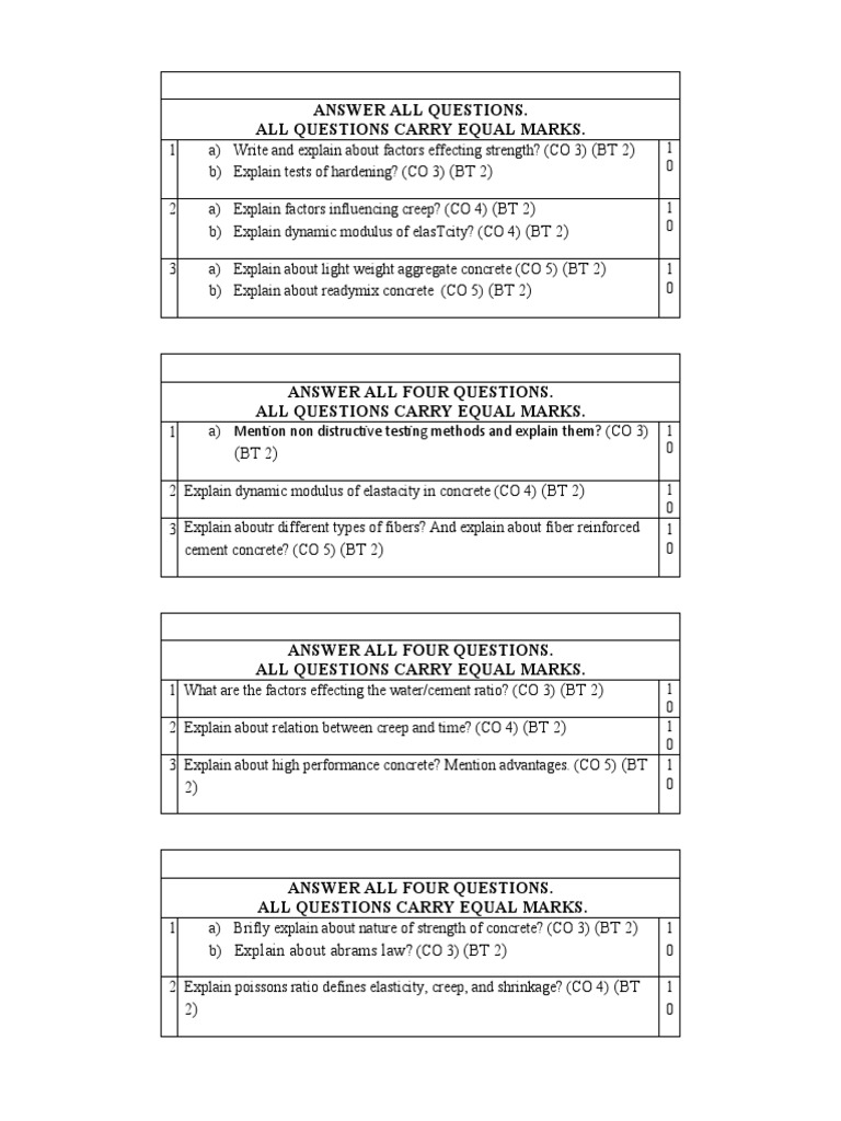 1 (BT 2) (BT 2) 2 (BT 2) (BT 2) 3 (BT 2) (BT 2) 1 0: Answer All ...