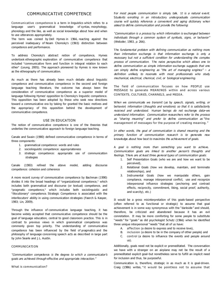 Dell Hymes' Communicative Competence | PDF | Competence (Human ...