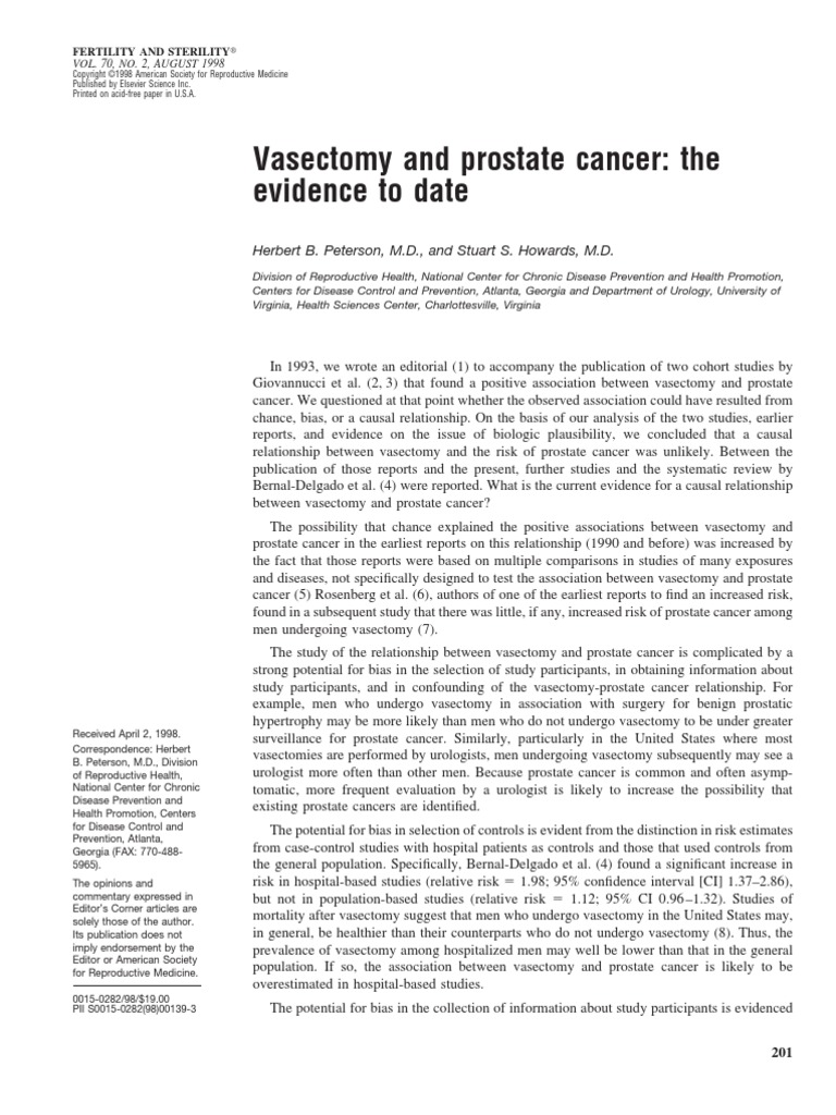 Vasectomy and Prostate Cancer PDF Prostate Cancer Epidemiology