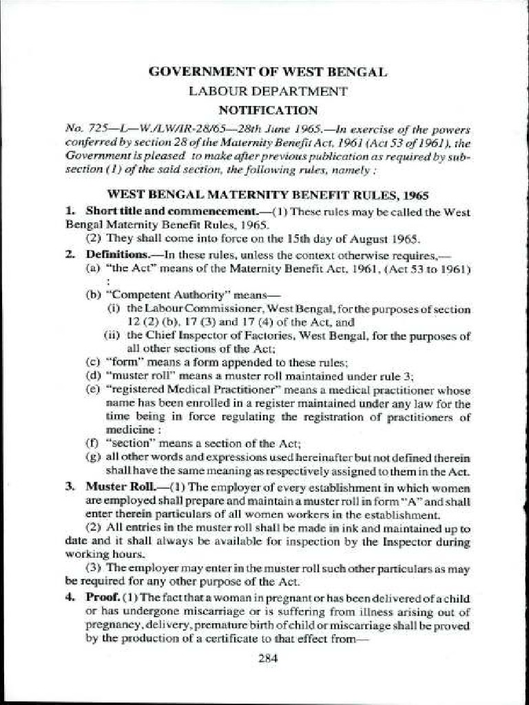 W B Maternity Benefit Rules, PDF