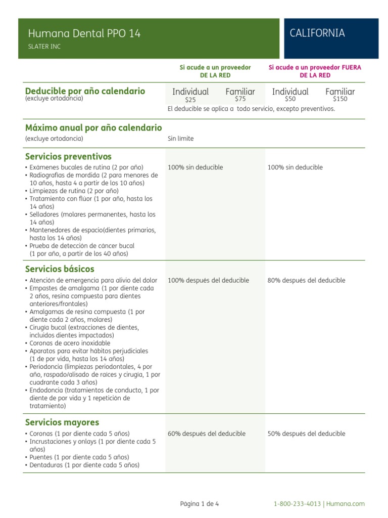Plan Dental Humana PPO 14 en CA | PDF | Odontología | Ortodoncia