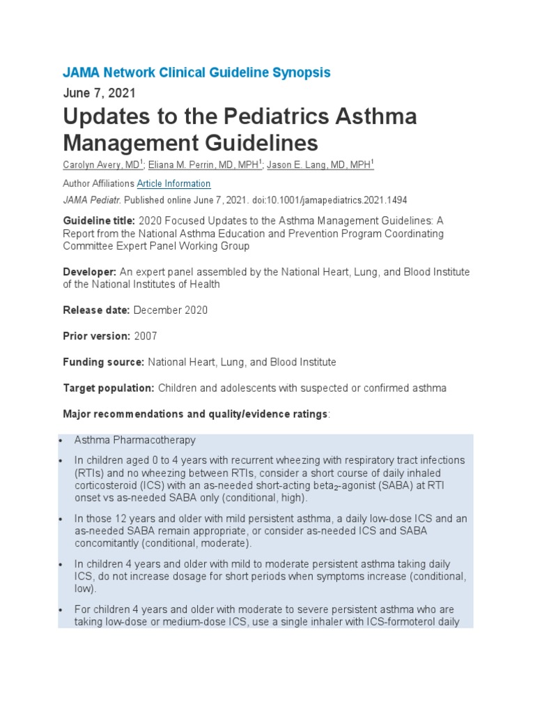 Updated Asthma Guideline Download Free PDF Asthma Allergen
