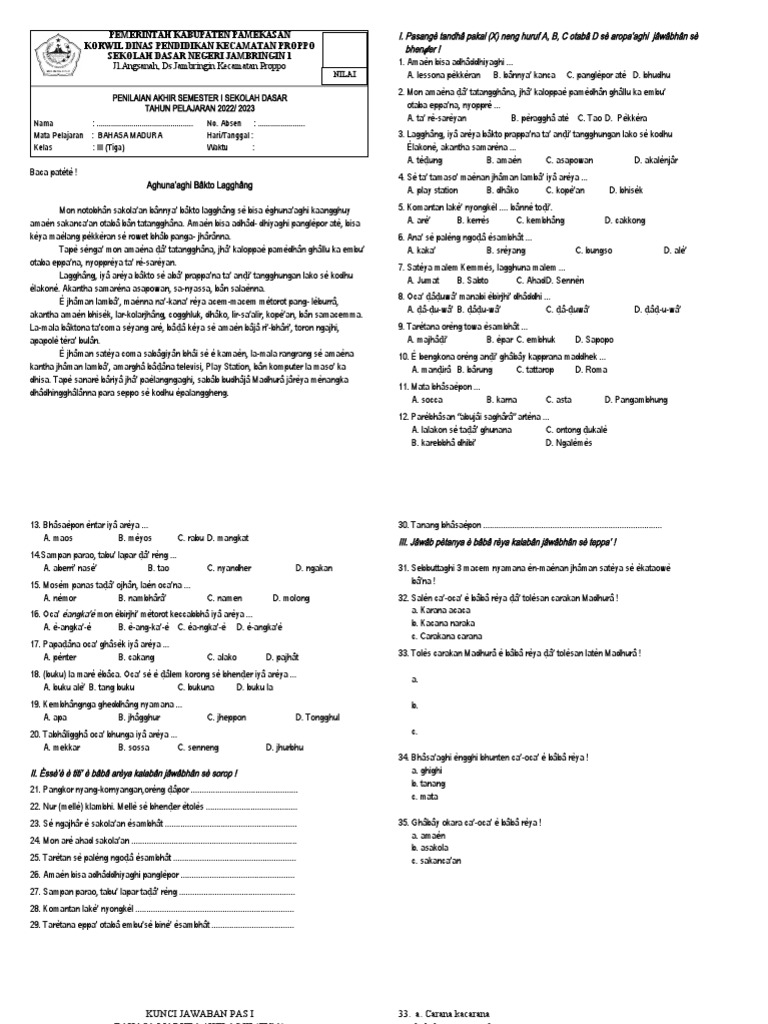 Latihan Soal Bahasa Madura Kelas 3: Mengukir Kecakapan Berbahasa Madura Sejak Dini