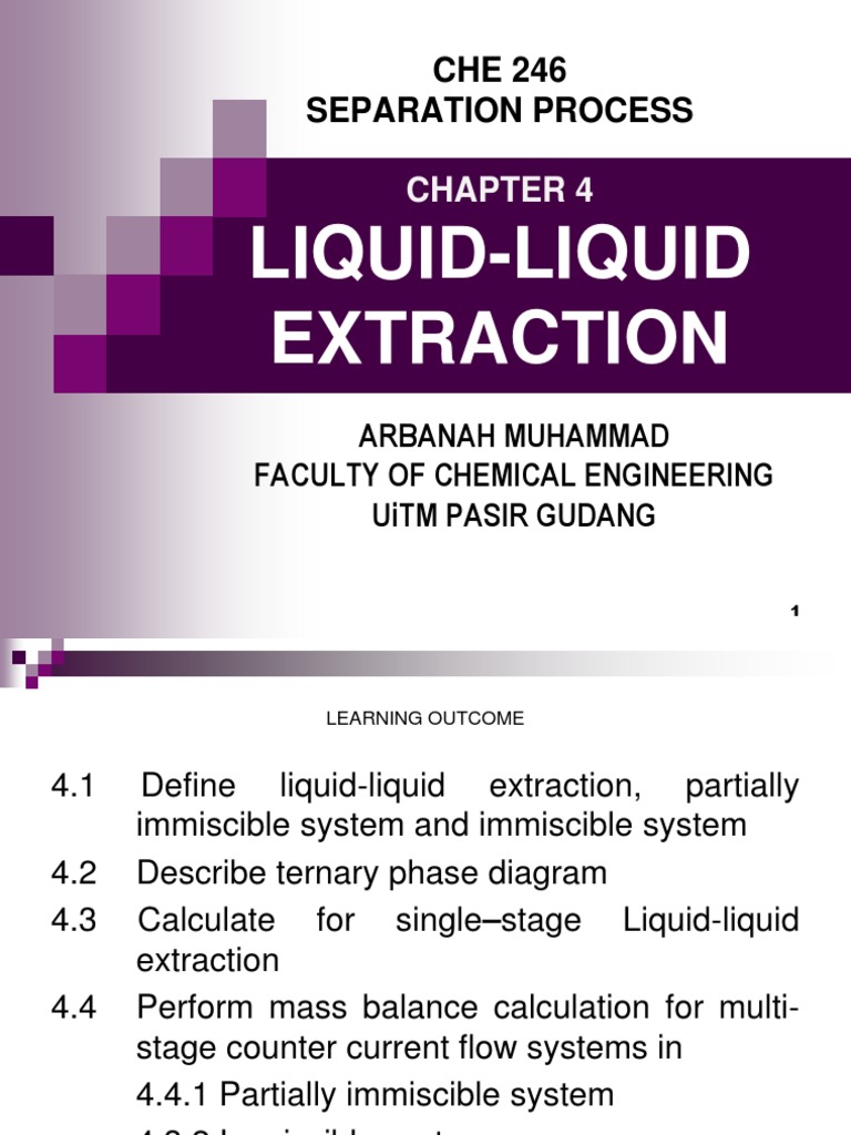 Che 249 Chapter 3 (LiquidLiquid Extraction) PDF Solubility