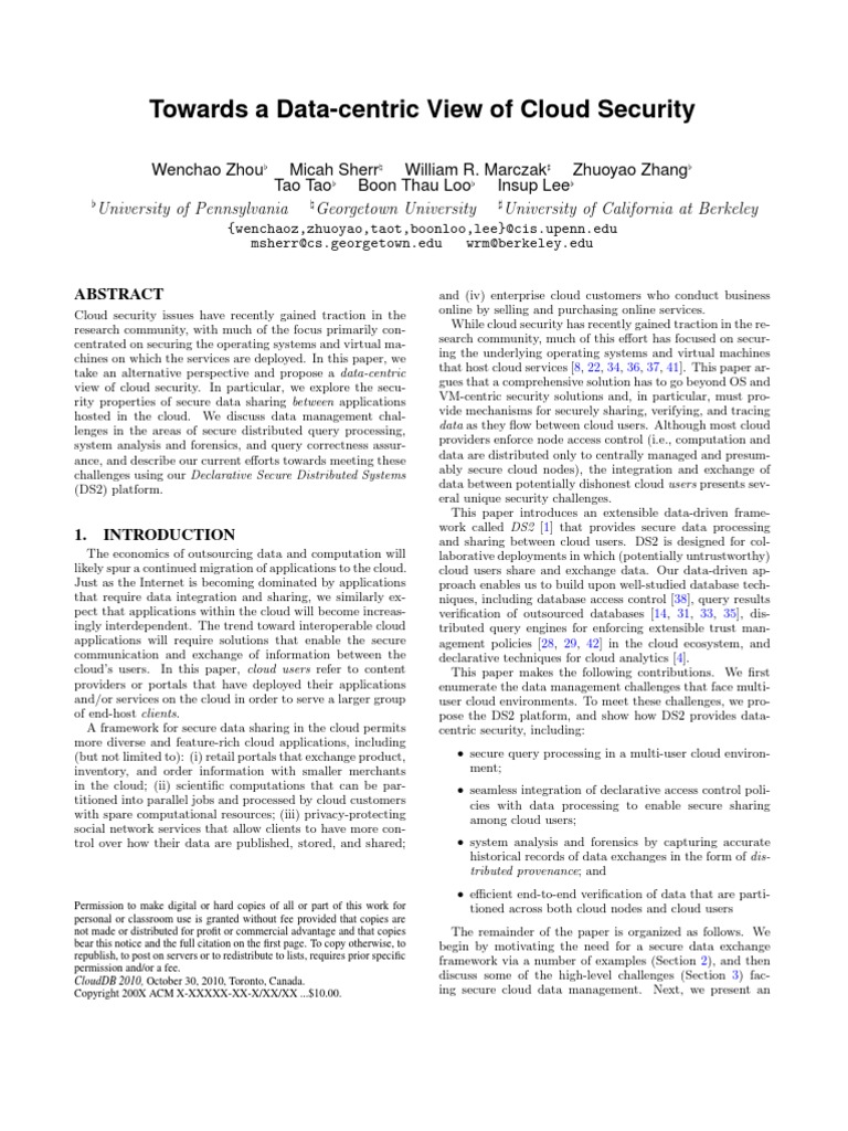 Towards A Data-Centric View of Cloud Security | PDF | Map Reduce ...