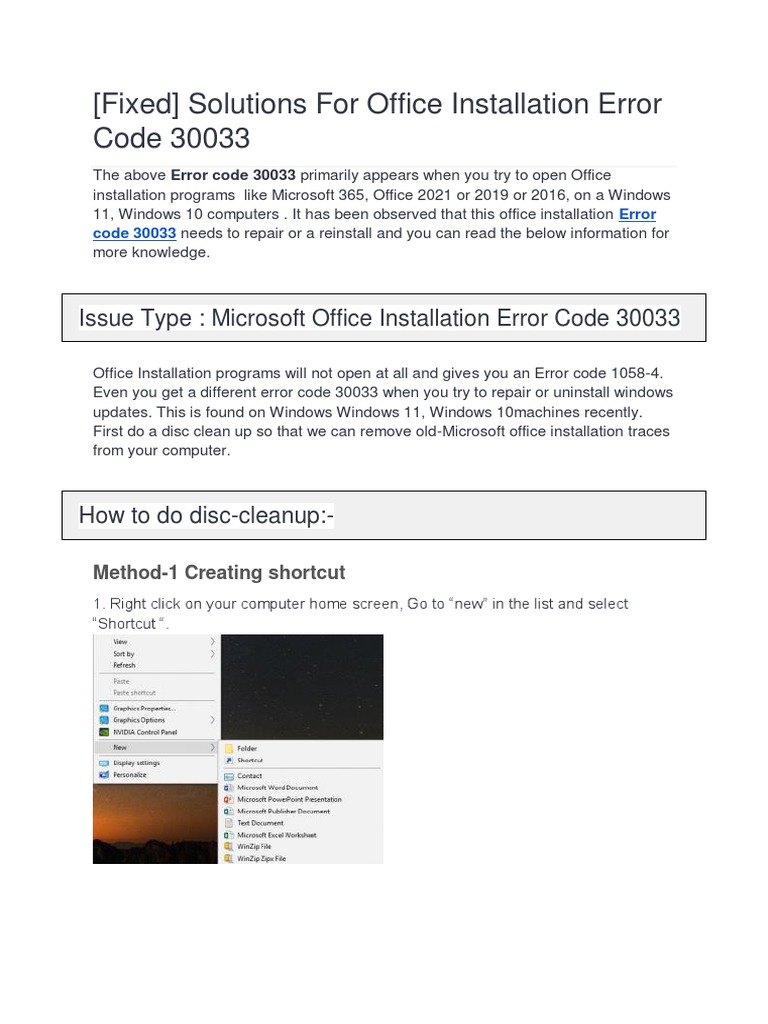 Fixing Microsoft Office Error 30033 | PDF | Computers