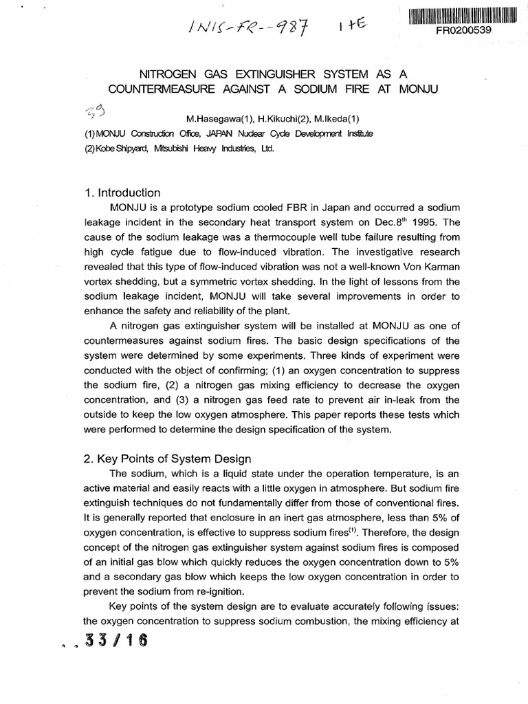 Nitrogen Gas Extinguisher System As A Countermeasure Against A Sodium