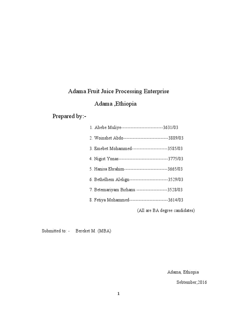 Adama Fruit Juice Business Plan Overview Pdf Revenue Depreciation