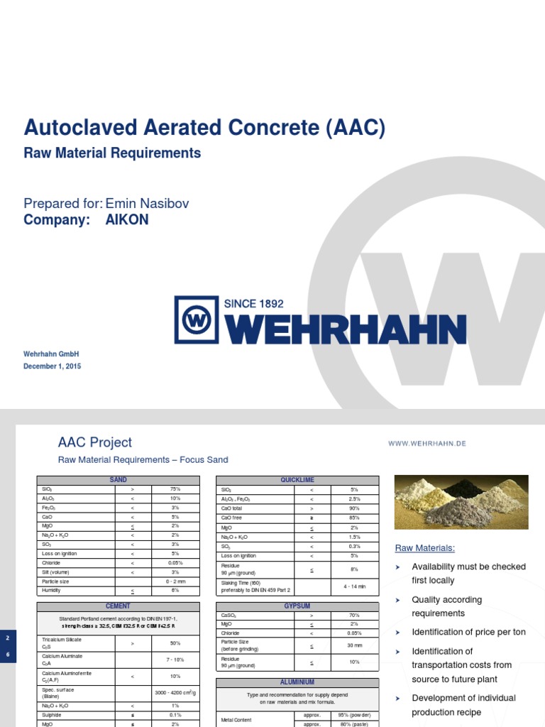 AAC Raw Material Requirements Guide | PDF | Cement | Lime (Material)
