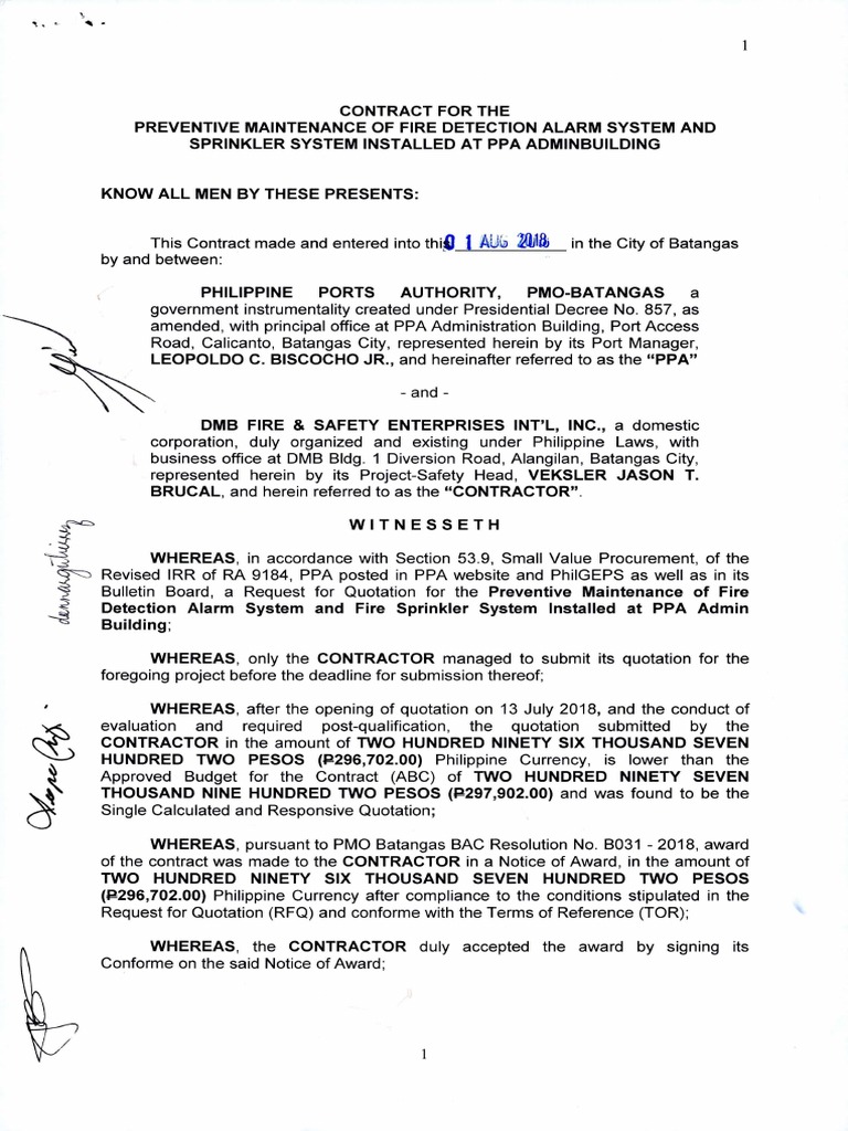 Fire Safety Maintenance Contract PPA | PDF | Legal Liability | Employment