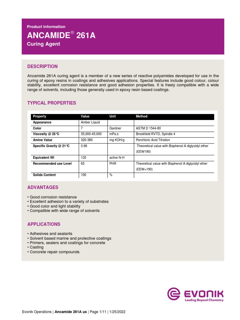 An Epoxy Coatings Formulation Using Ancamide 261A Curing Agent Product