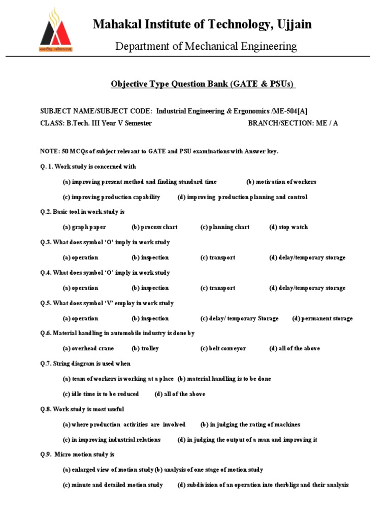 Objective Type Question Bank (GATE and PSU) | PDF | Piece Work | Time