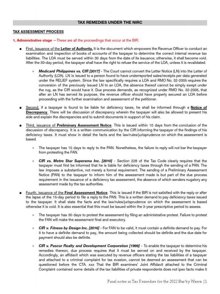 Last minute notes in tax remedies pdf appeal tax refund