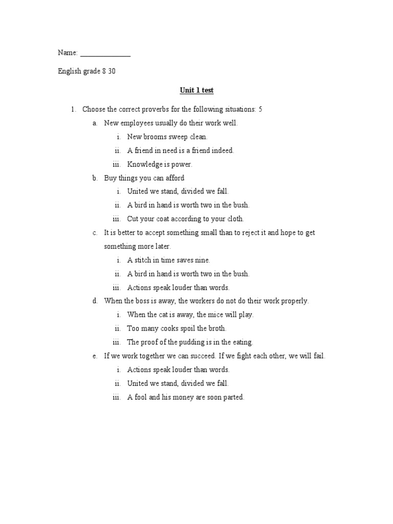 English Test Unit 1 Pdf